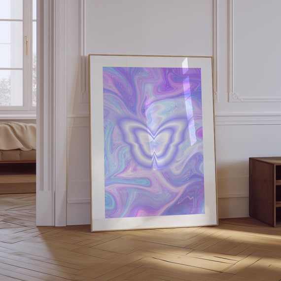 Butterfly Art Retro Print Trendy Art Prints Girly Purple Print Butterfly Wall Art Preppy Maximalist Room Decor Holograpic Poster