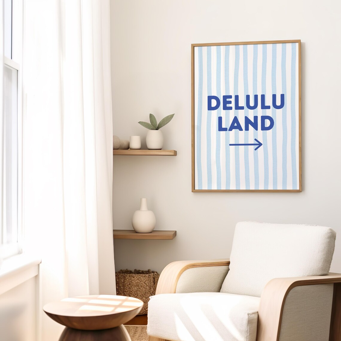 Delulu Land Arrow Blue Striped Preppy Trendy Funny Quote Wall Art - Image 2