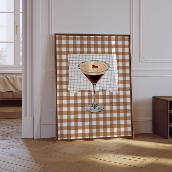 Espresso Martini Print Cocktail Poster Trendy Retro Kitchen Print Cocktail Bar Cart Print Retro Checkered Wall Art Martini Poster