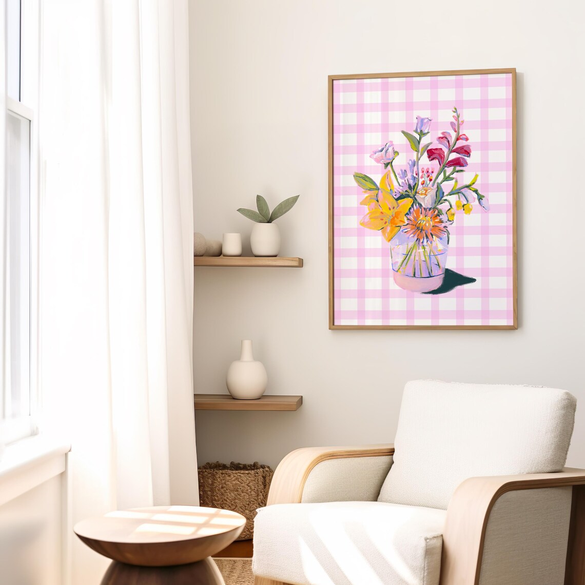 Flower Bouquet Print Pink Aesthetic Preppy Print Retro Floral Poster Girly Bedroom Poster Flower Vase Wall Art Floral Wall Art - Image 2