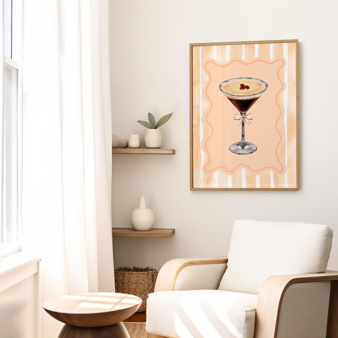 Espresso Martini Glass Bow Peach Watercolor Coquette Cocktail Poster - Image 2