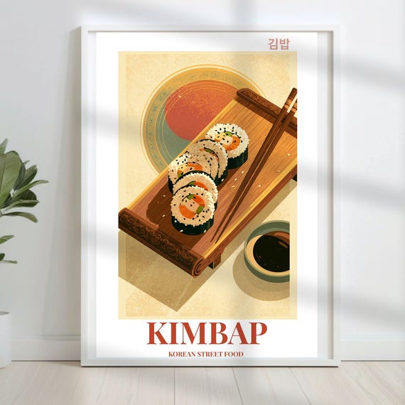 Kimbap Poster Digital Korean Street Food Printable Wall Art Instant Download