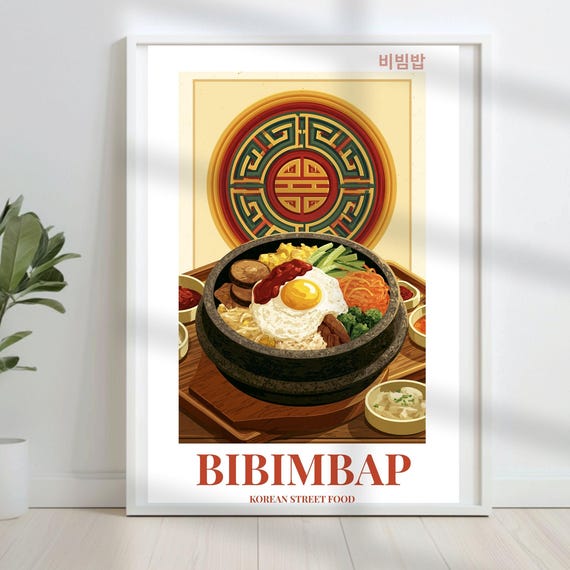 Bibimbap Poster Digital Korean Food Printable Wall Art Instant Download