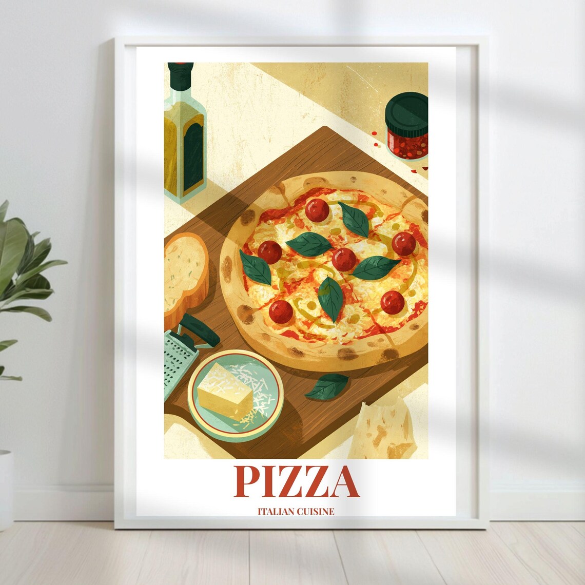 Margherita Pizza Italian Cuisine Basil Tomato Kitchen Food Poster