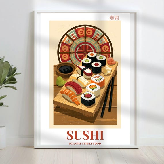 Sushi Poster Digital Japanese Food Printable Wall Art Instant Download
