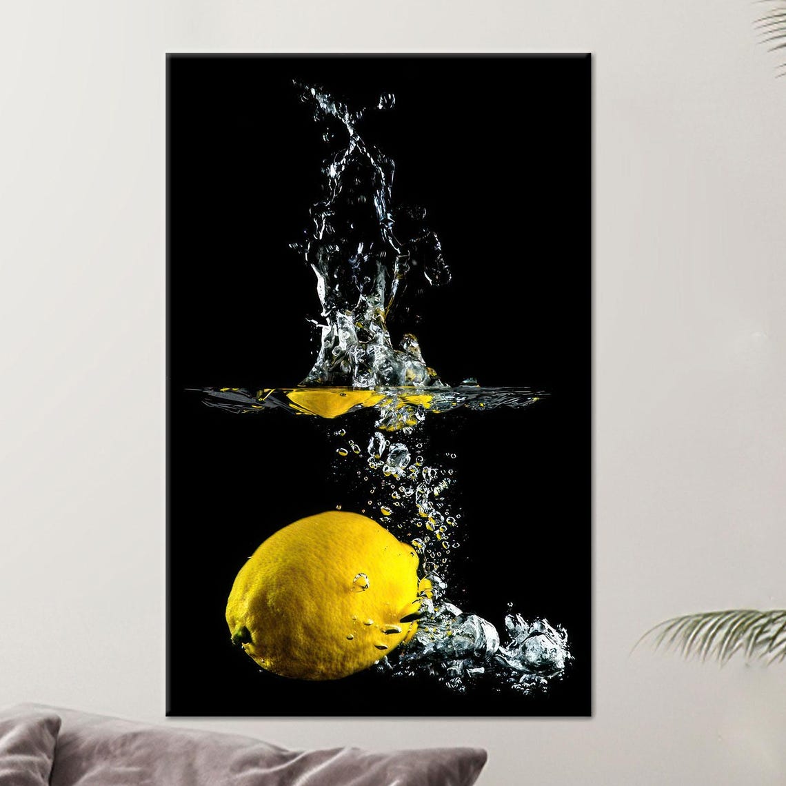 Black Artwork Modern Poster Yellow Printed Minimalist Wall Art Bohemian Lemon Canvas Decor Framed