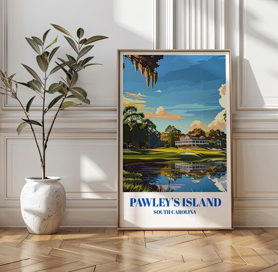 Pawleys Island South Carolina Travel Poster Golf Course Vintage Art