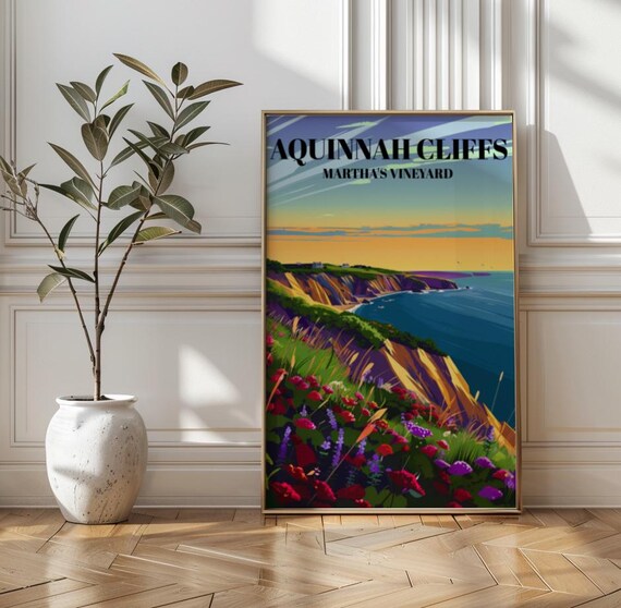 Aquinnah Cliffs Martha's Vineyard Sunset Vintage Coastal Travel Poster