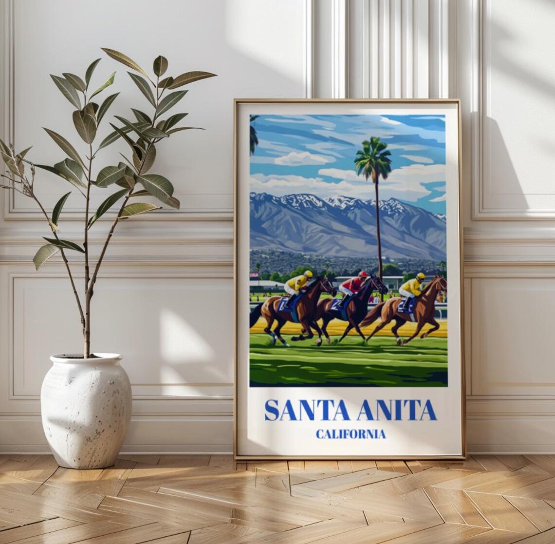 Santa Anita California Horse Racing Vintage Travel Poster Racetrack