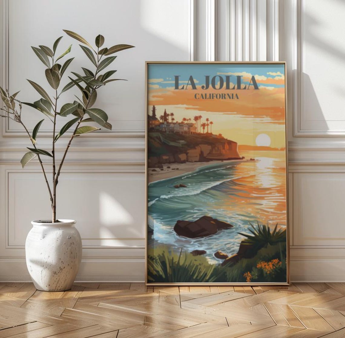 La Jolla California Sunset Cove Coastal Vintage Travel Poster