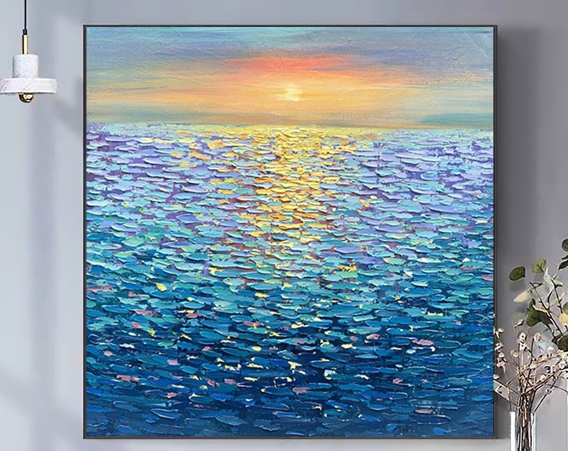 Glowing Sunset Reflection Shimmering Over Ocean Waves Poster
