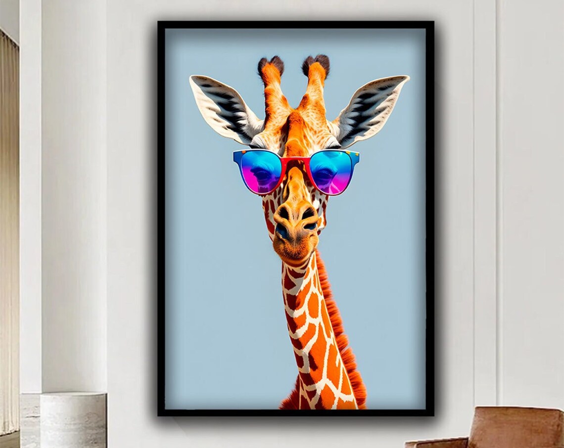 Bespectacled Giraffe Art Print, Giraffe Decor