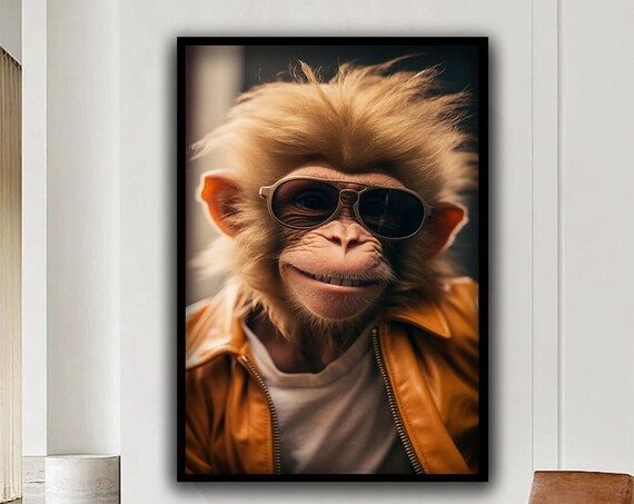 Monkey Print, Bespectacled Monkey Decor