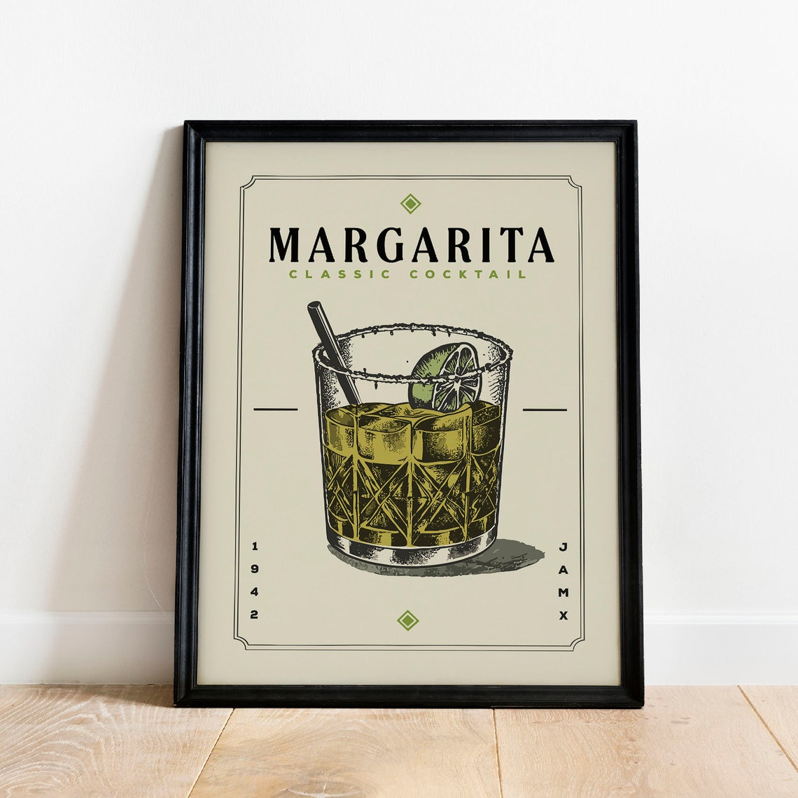 Margarita Classic Cocktail Vintage Bar Cart Illustration Poster