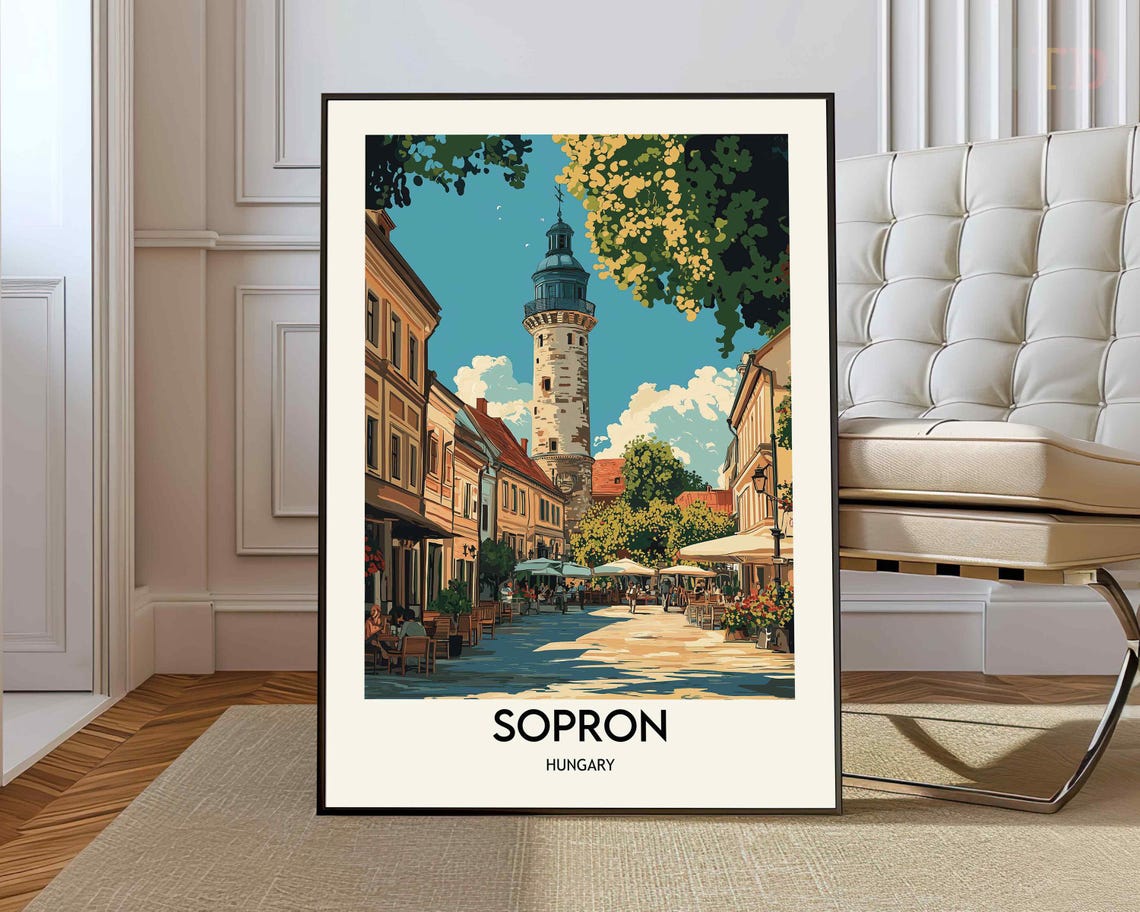 Sopron Hungary Firewatch Tower Old Square Vintage Travel Poster