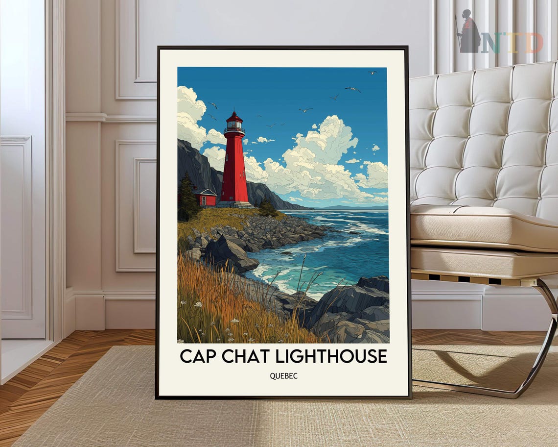 Cap Chat Lighthouse Blue Sky Ocean Cliffs Keeper House Quebec Poster