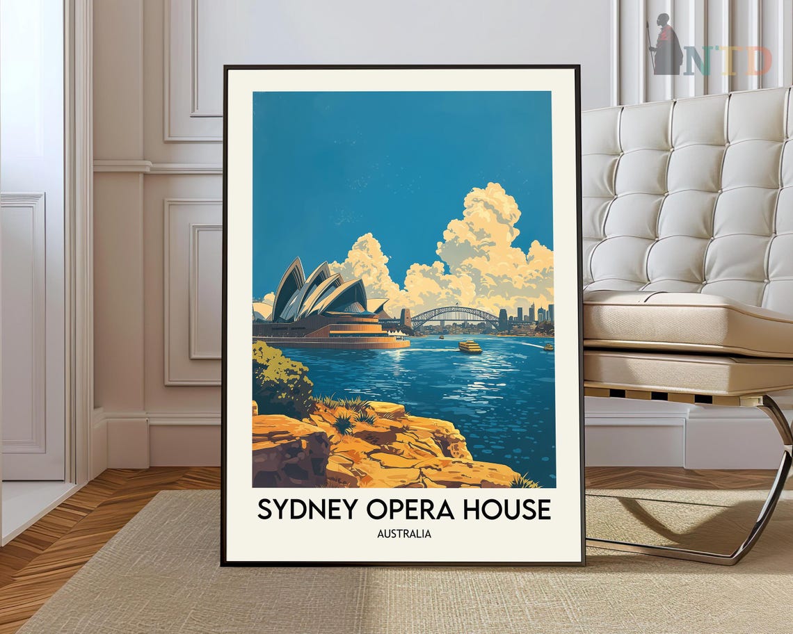 Sydney Opera House Rocky Foreshore Vintage Art Travel Poster