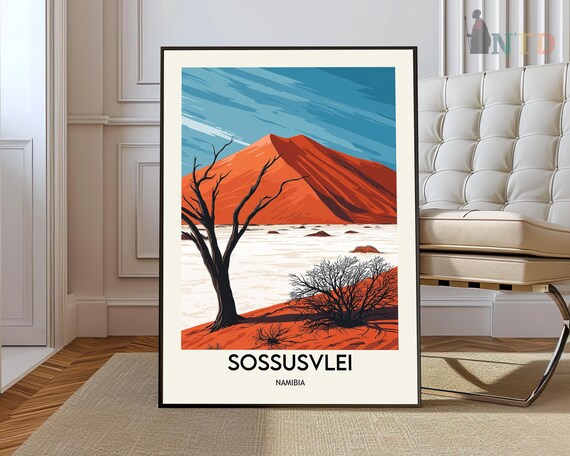 Sossusvlei Namibia Red Desert Dunes and Dead Trees Travel Poster
