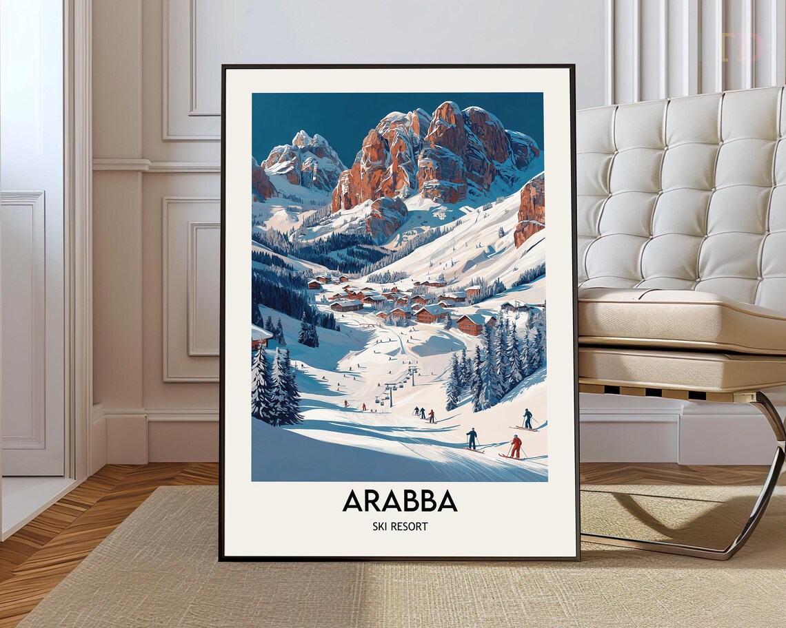 Arabba Italy Dolomites Ski Resort Red Rocky Peaks Village Poster