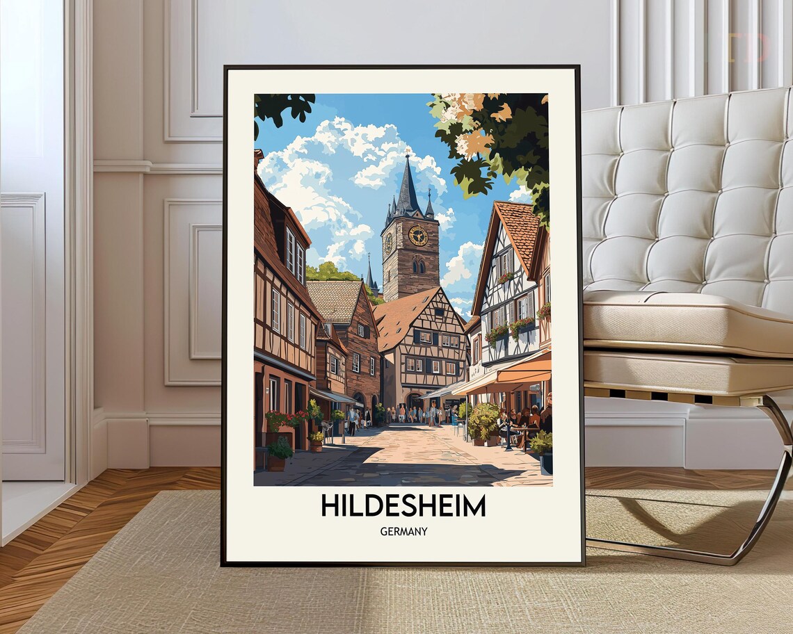 Hildesheim Germany Travel Poster Half Timbered Old Town Street