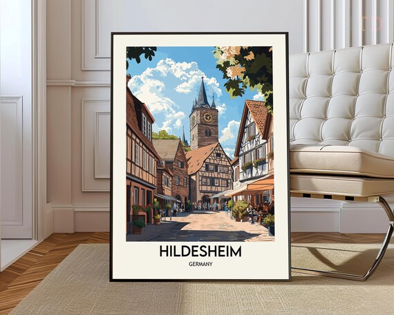 Hildesheim Germany Travel Poster Half Timbered Old Town Street