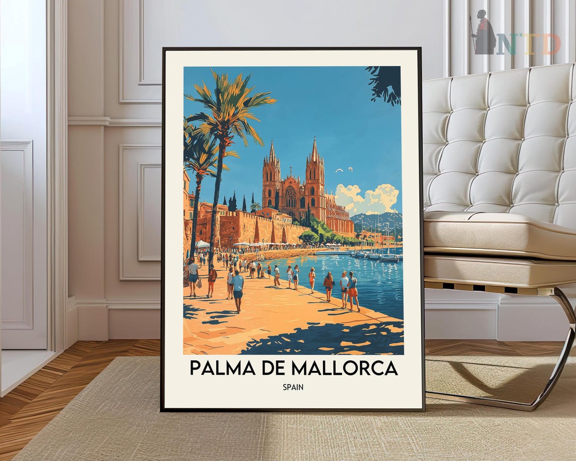 Palma de Mallorca Spain Palm Lined Beach Promenade Holiday Poster