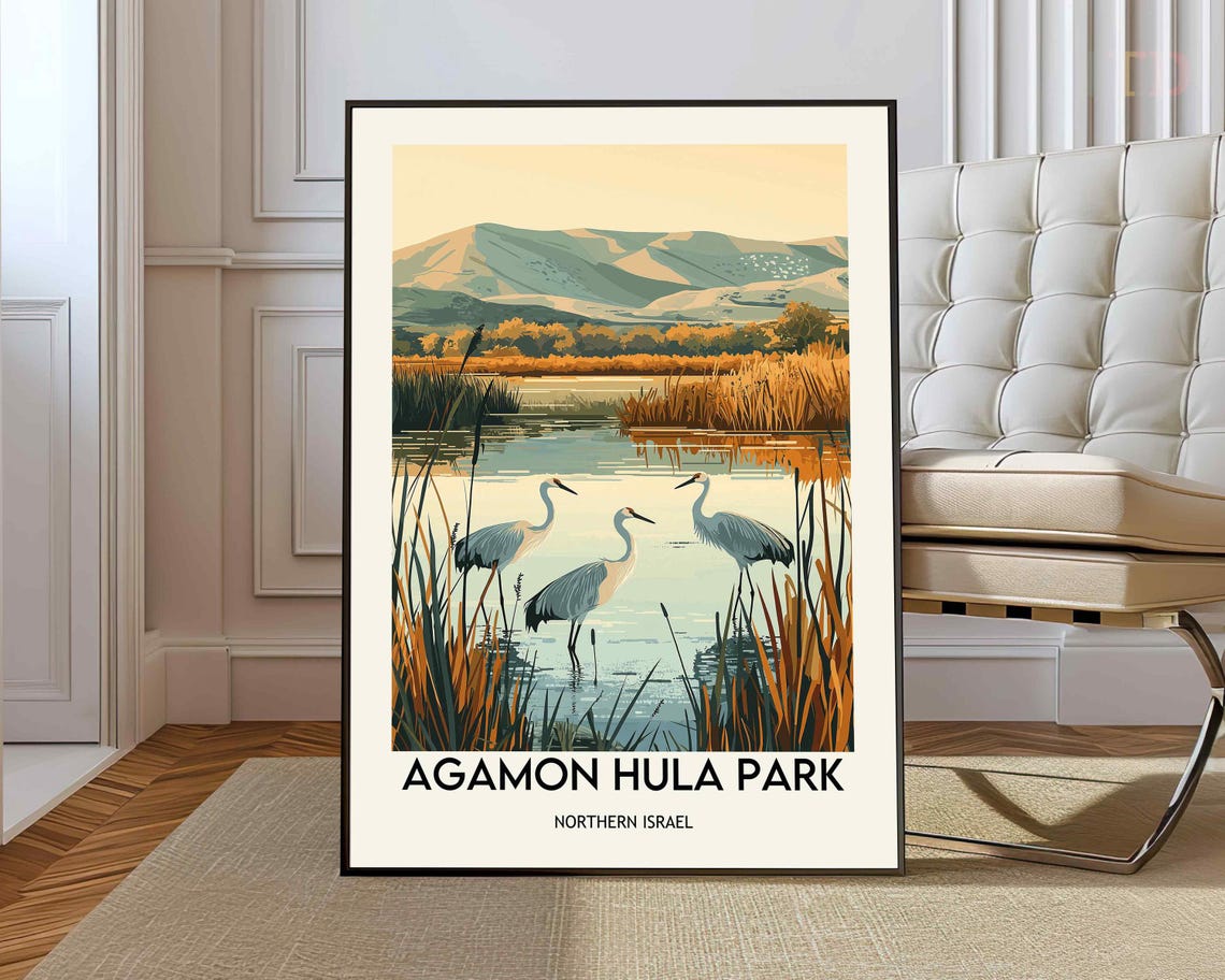Agamon Hula Park Northern Israel Cranes Wetland Travel Poster