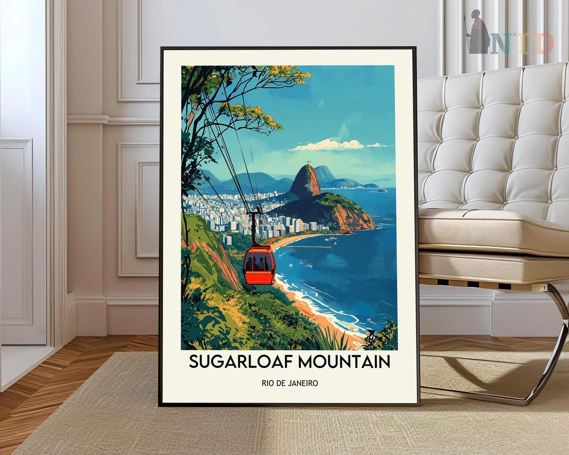 Sugarloaf Mountain Rio de Janeiro Cable Car Bay View Travel Poster