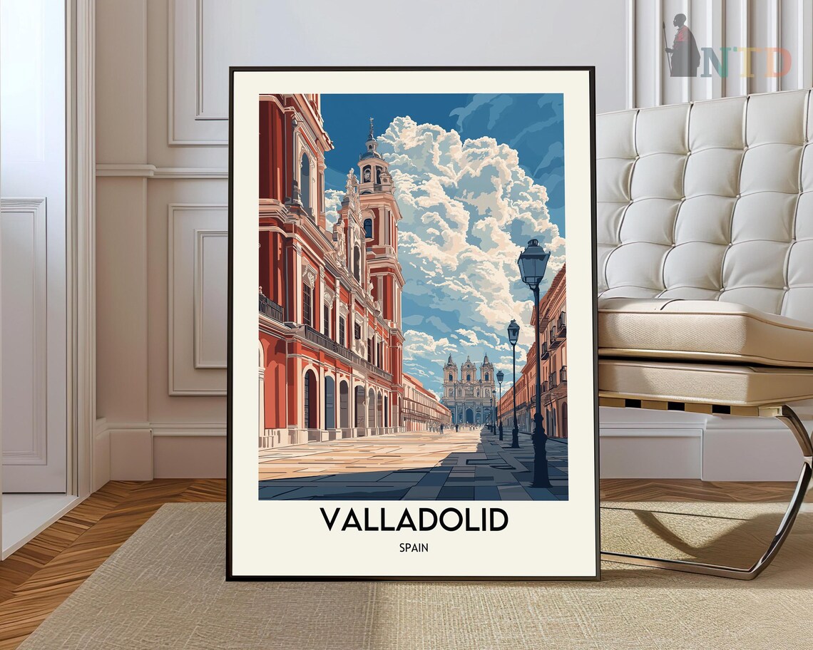 Valladolid Spain Retro Travel Poster Historic Street Church Art