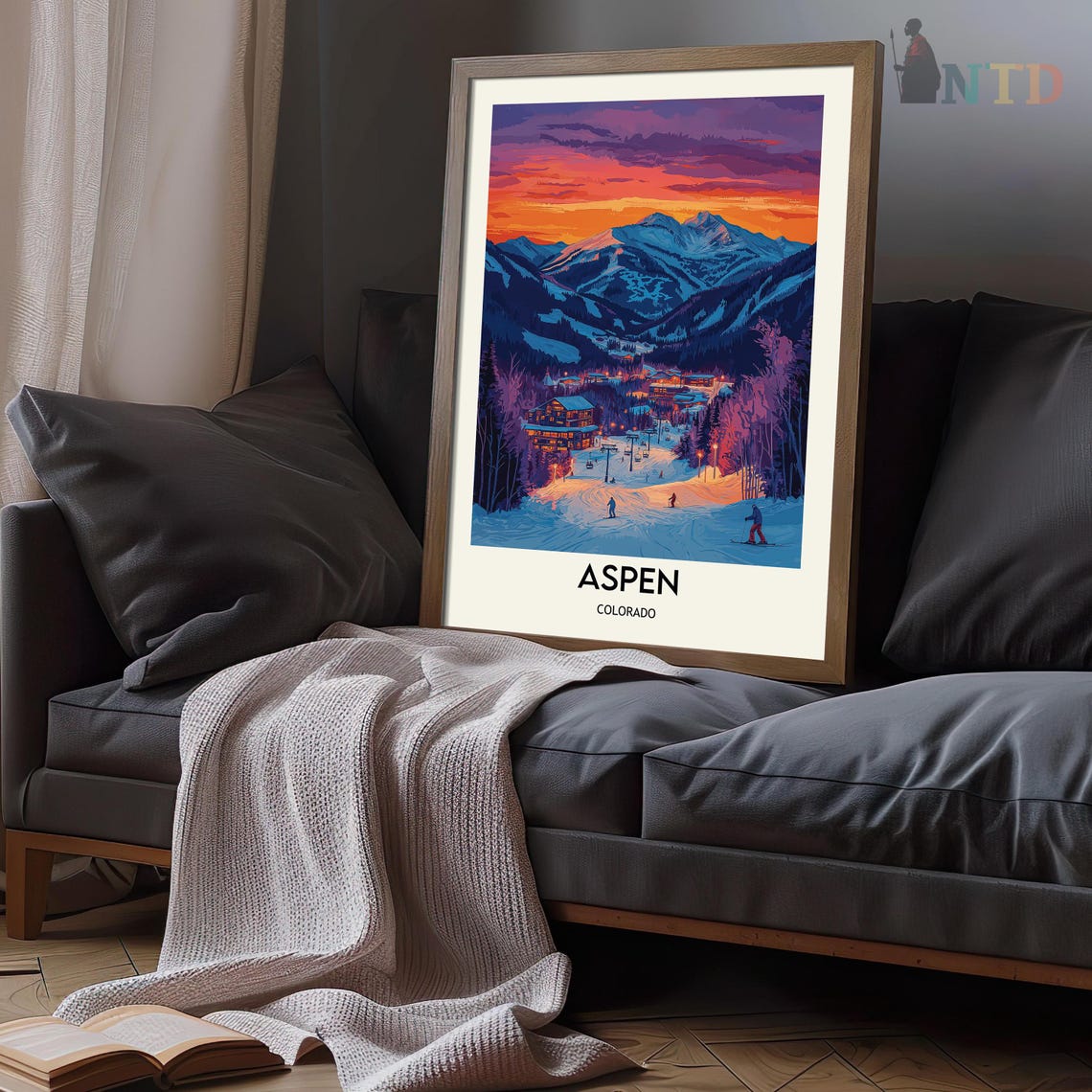 Aspen Colorado Ski Resort Village Sunset Mountain Landscape Poster - Image 3