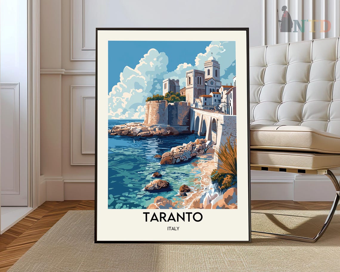 Taranto Italy Puglia Seaside Castle Old Town Vintage Travel Poster