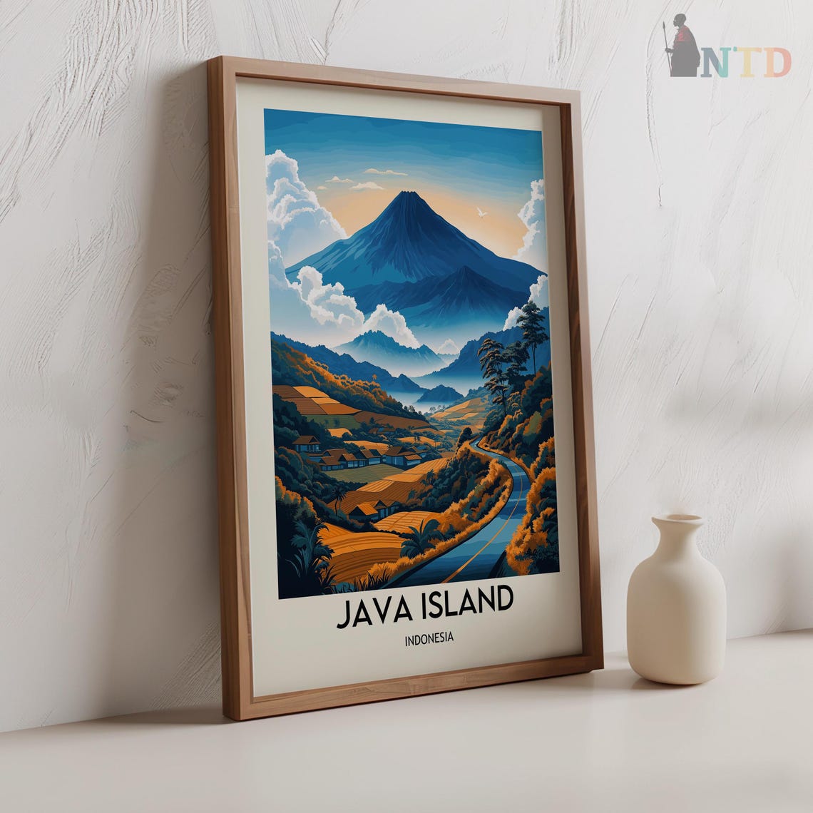 Java Island Indonesia Volcano Valley Rice Fields Road Poster - Image 2