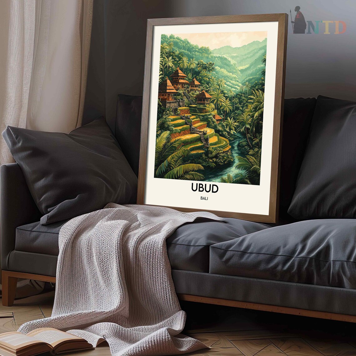 Ubud Bali Lush Rice Terraces Jungle Temple Vintage Travel Poster - Image 3
