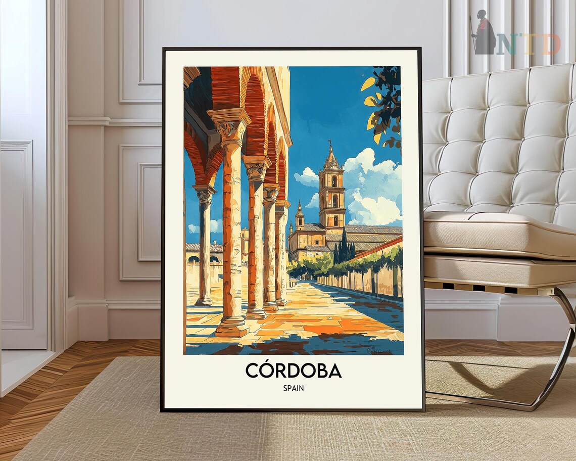 Cordoba Cathedral Colonnade Arches and Bell Tower Spain Travel Poster