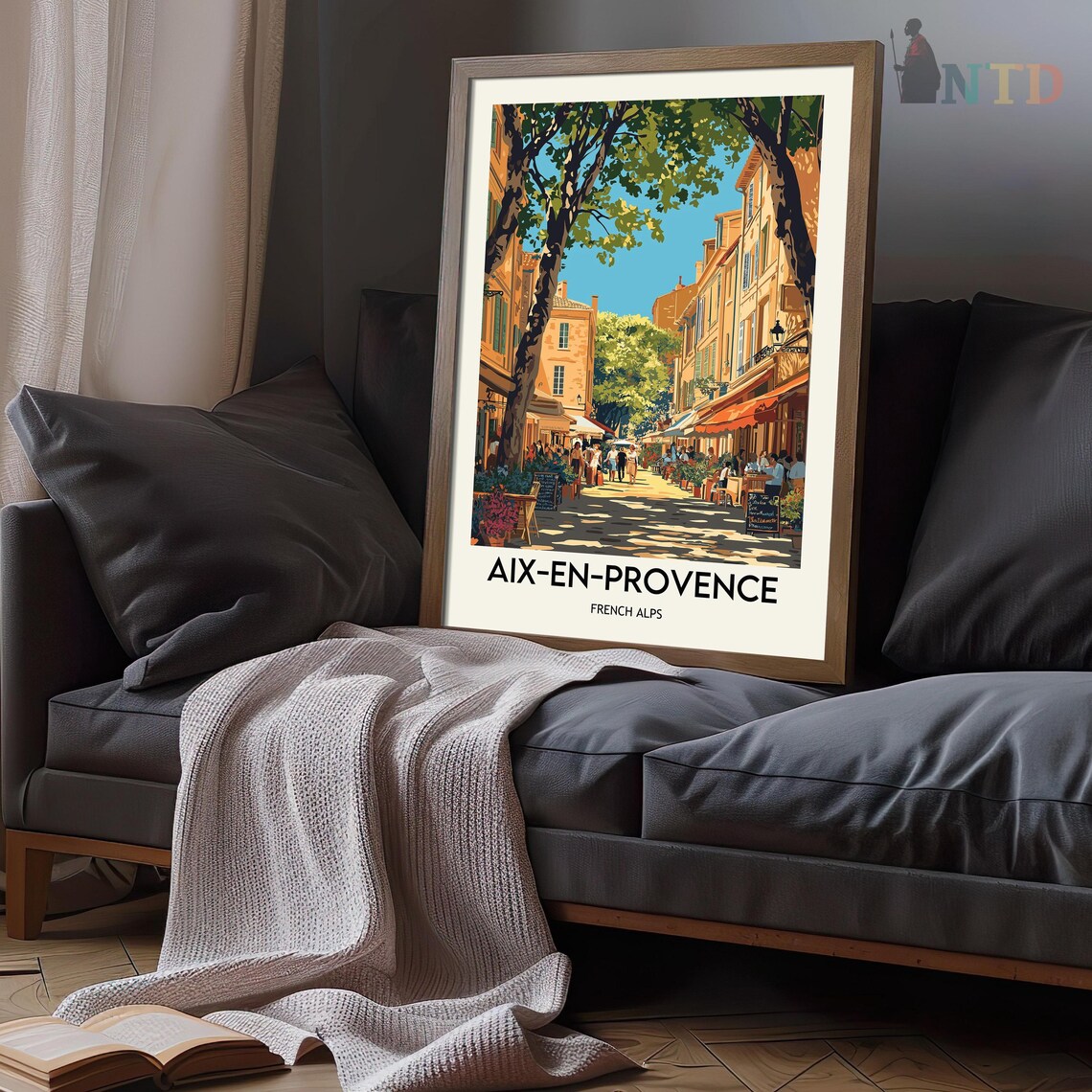 Aix en Provence France Cafe Lined Street Vintage Travel Poster - Image 3