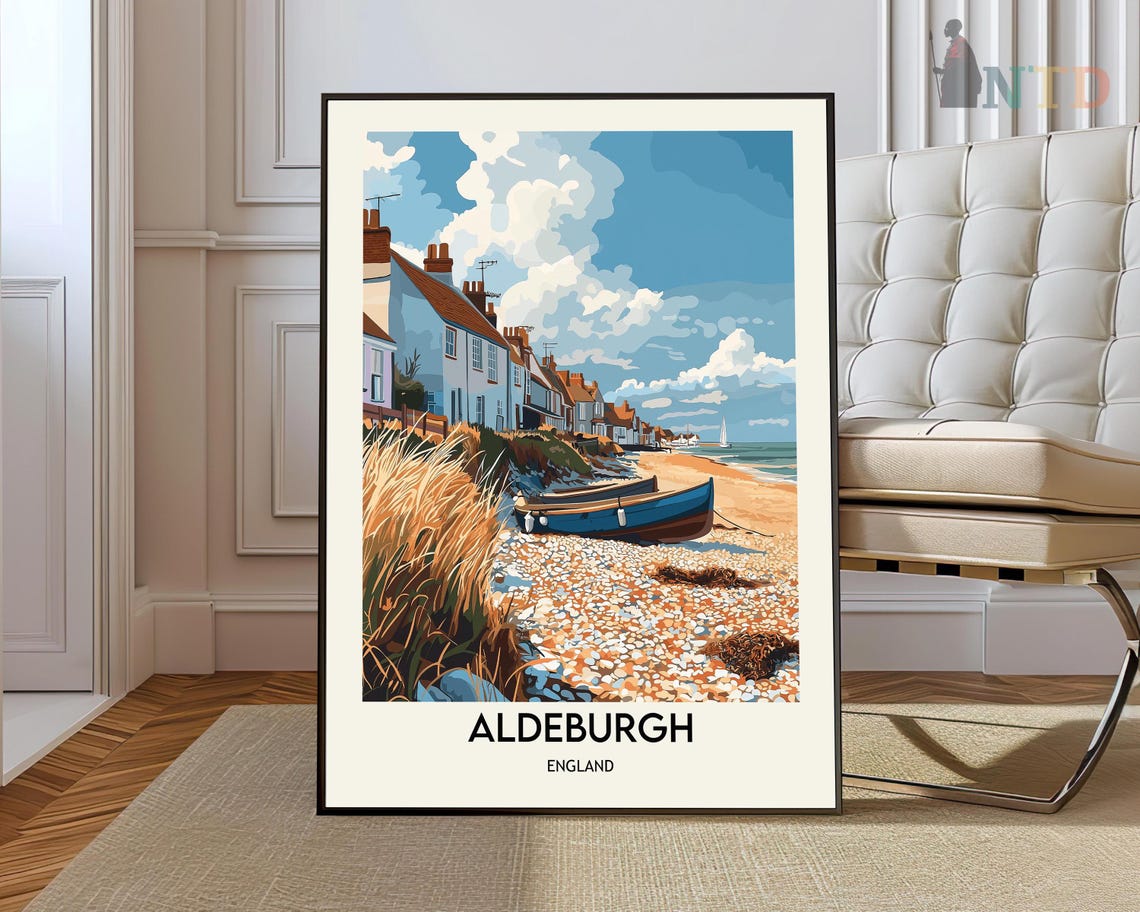 Aldeburgh England Shingle Beach Boats Cottages Travel Poster