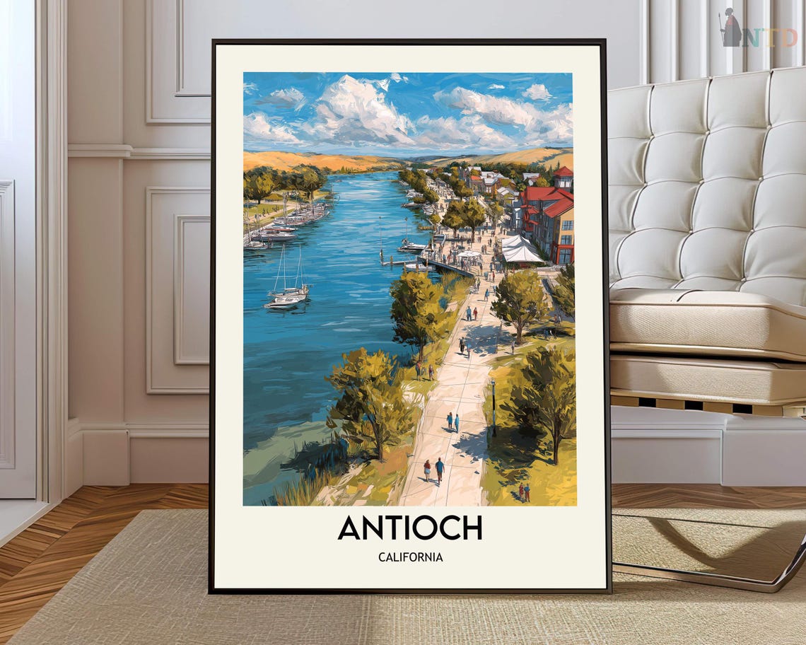 Antioch California Riverfront Promenade Sunset Travel Poster