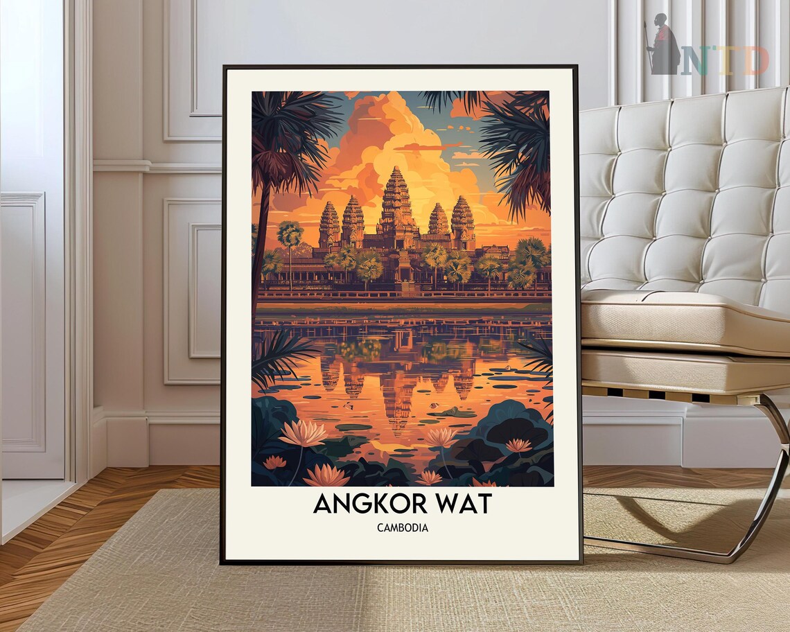 Angkor Wat Travel Poster, Cambodia Travel Art Print