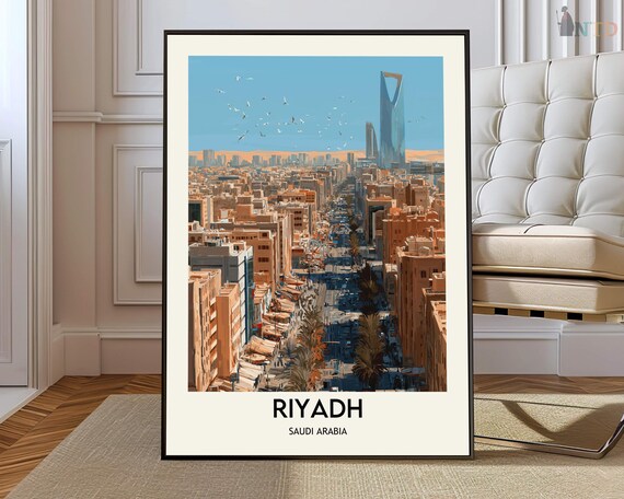 Riyadh Saudi Arabia Aerial City View Birds Skyline Travel Poster