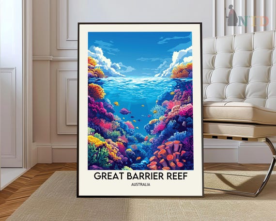 Great Barrier Reef Poster Travel Art Printgreat Australia Print