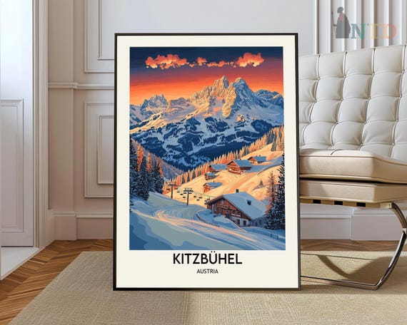 Kitzbuhel Austria Travel Poster Skiing Wall Art