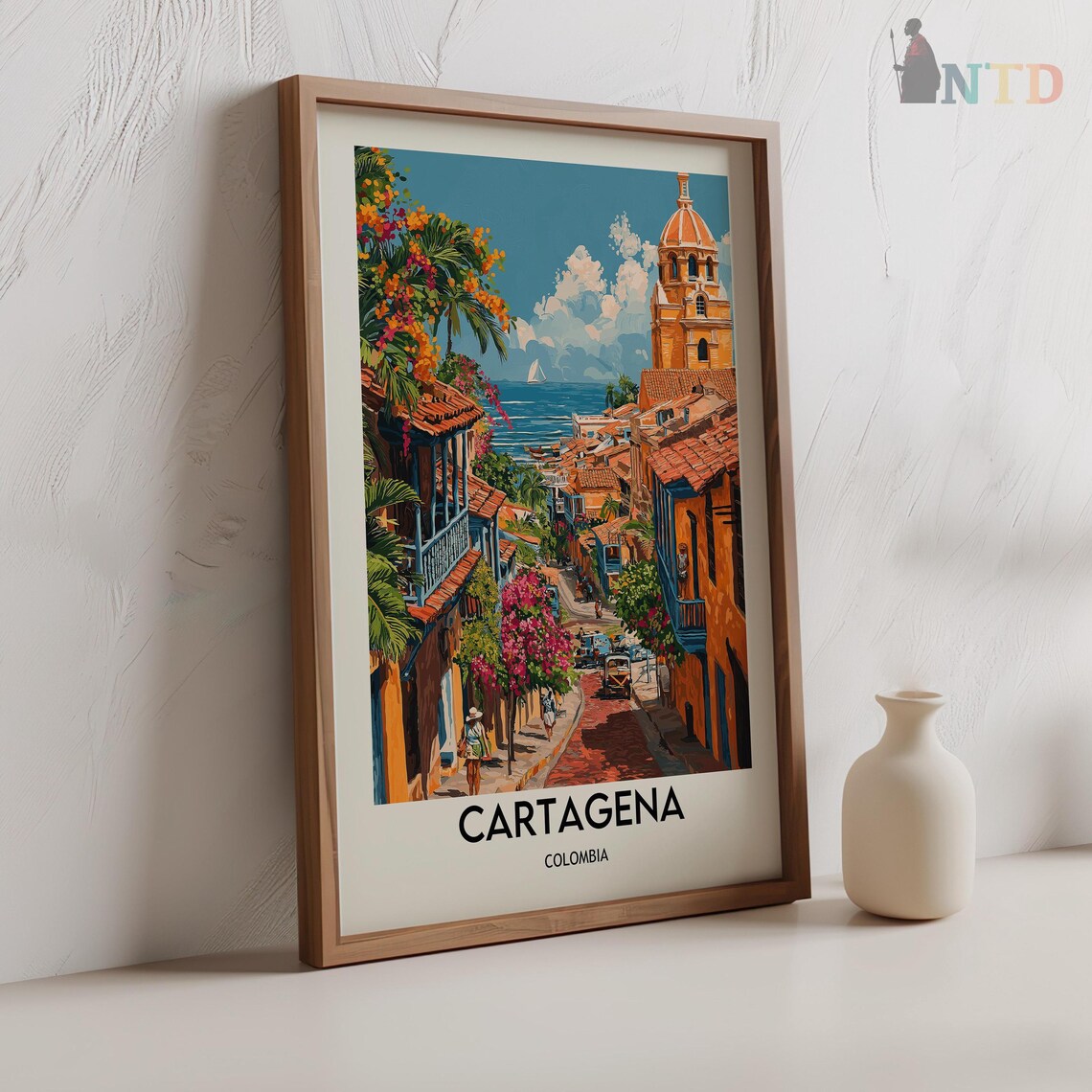 Cartagena Colombia Old Town Colonial Street Balconies Poster - Image 2
