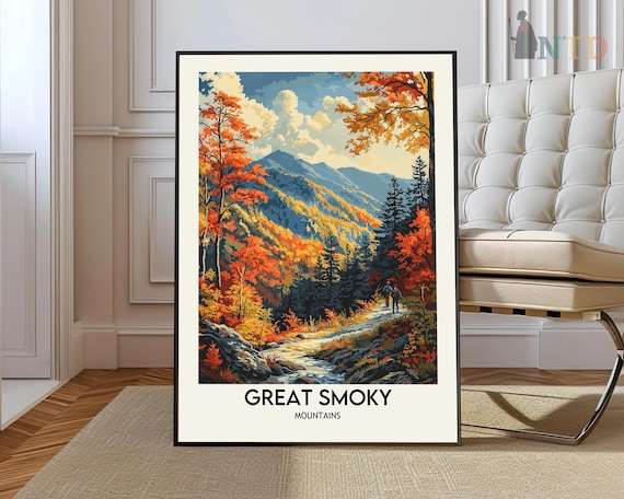 Great Smoky Mountains Autumn Trail Fall Foliage Travel Poster