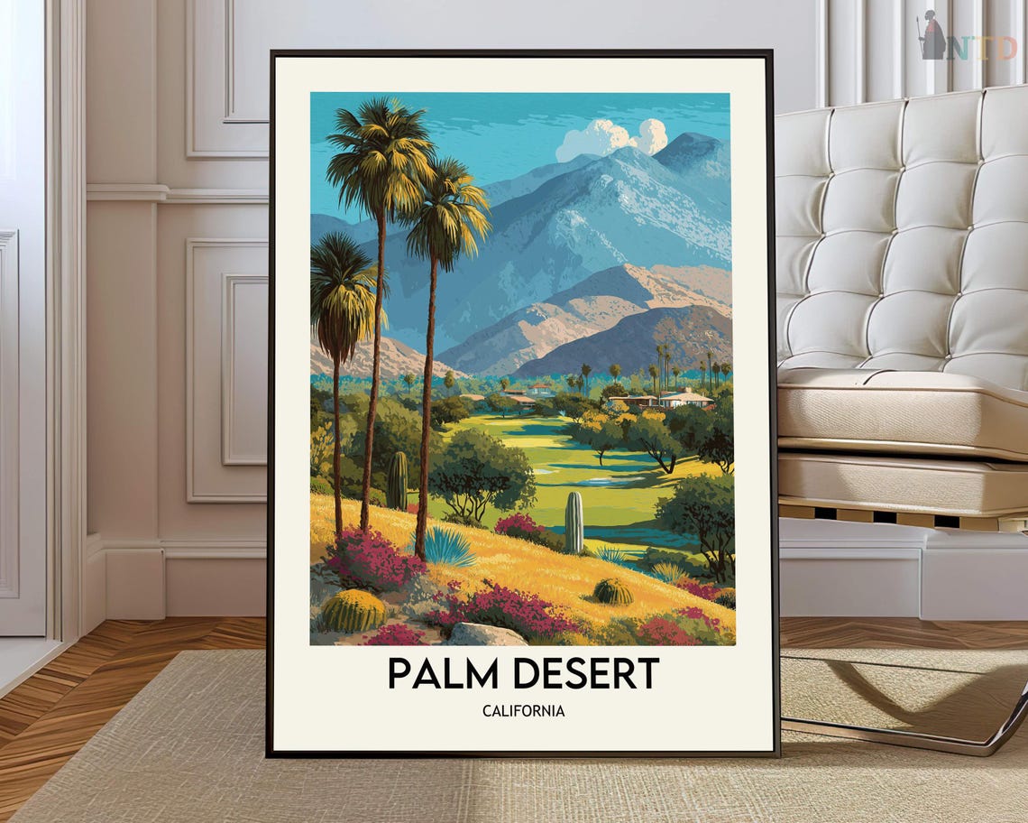 Palm Desert California Cactus Mountains Desert Oasis Travel Poster
