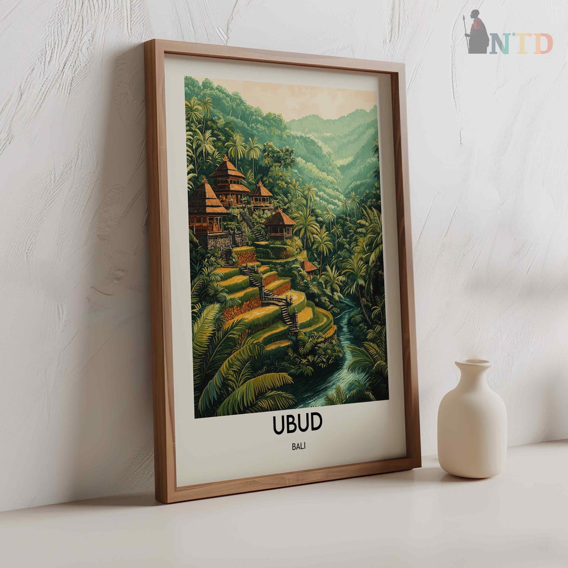 Ubud Bali Lush Rice Terraces Jungle Temple Vintage Travel Poster - Image 2