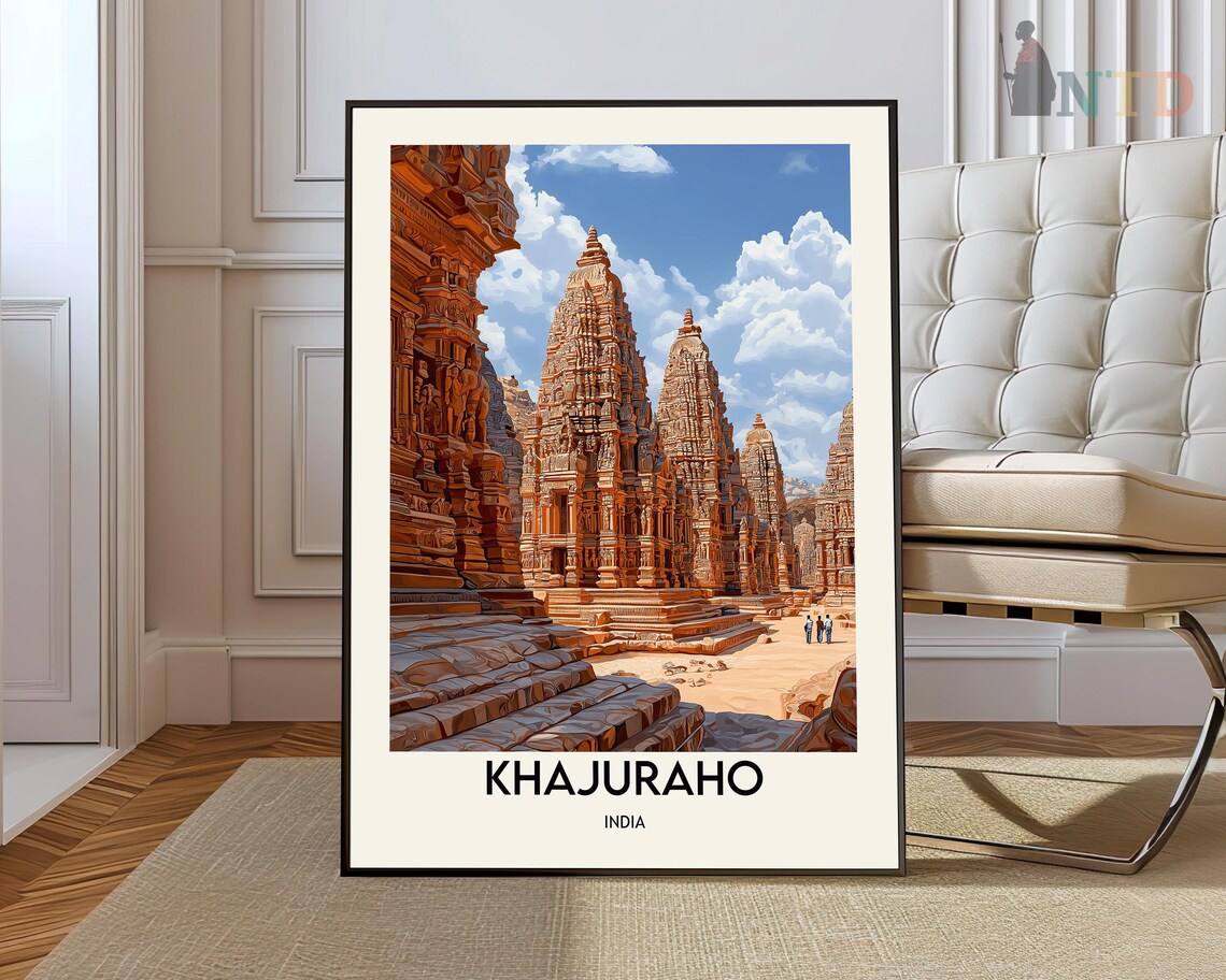Khajuraho India Ancient Temple Carvings Vintage Travel Poster