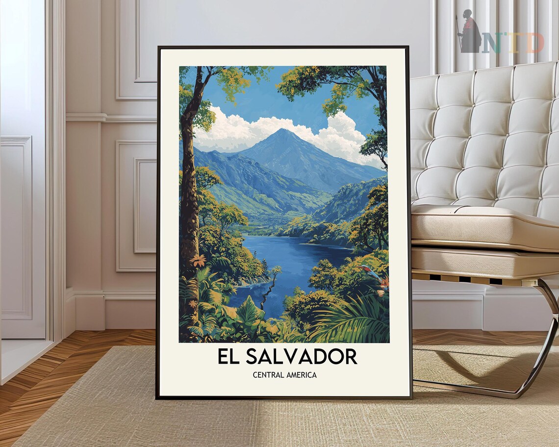 El Salvador Travel Poster, Photo Map Art Print