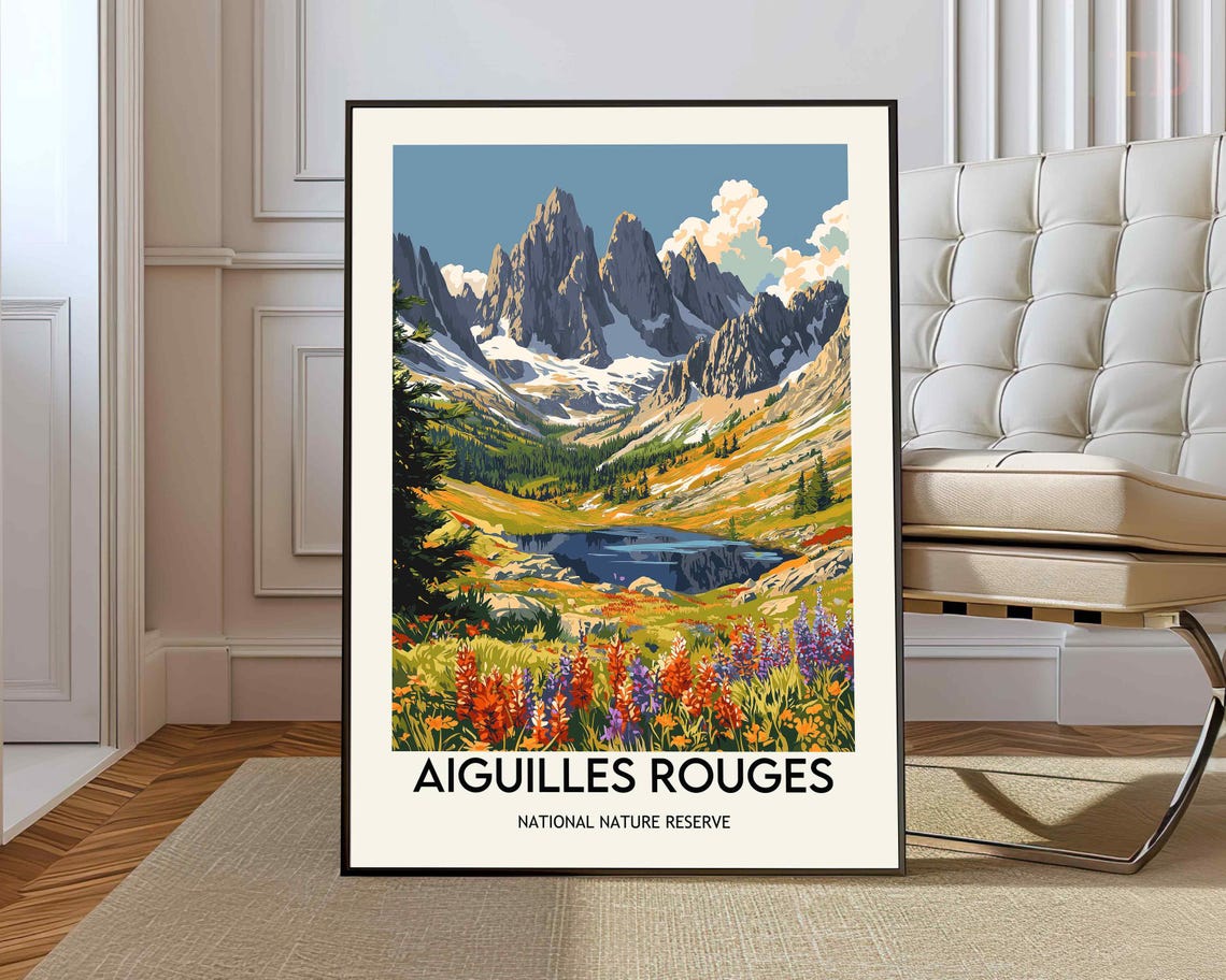 Aiguilles Rouges France Mountain Lake Wildflowers Travel Poster
