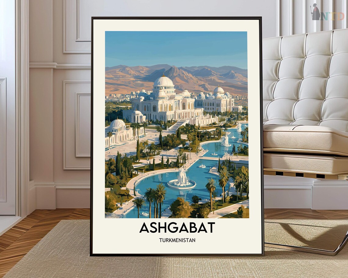 Ashgabat Turkmenistan White Palace Fountain Gardens Travel Poster