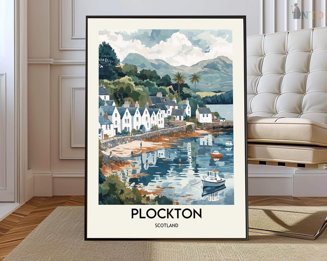 Plockton Scotland Harbor Fishing Village Coastal Travel Art Poster